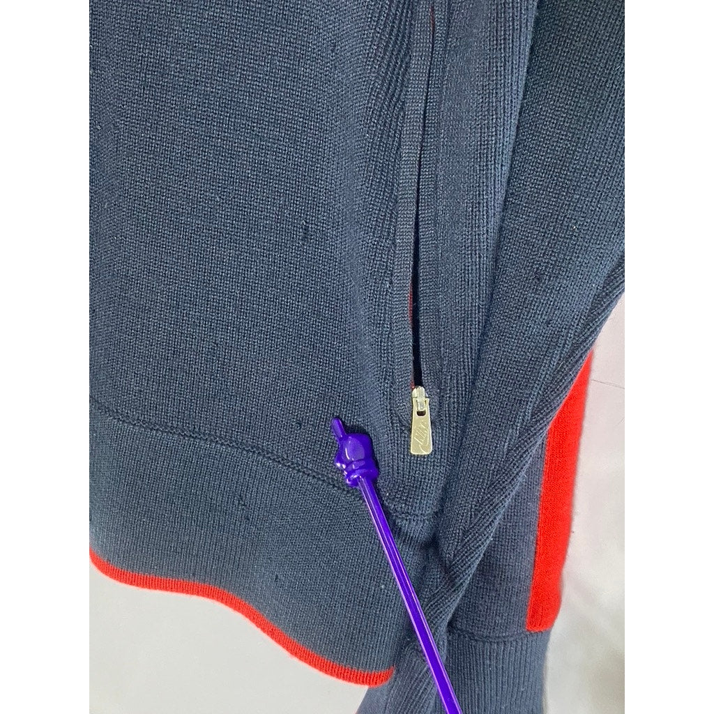 NIKE Men's Vintage Navy/Red Textured Wool Blend Stand-Collar Zip-Up Sweater SZ S