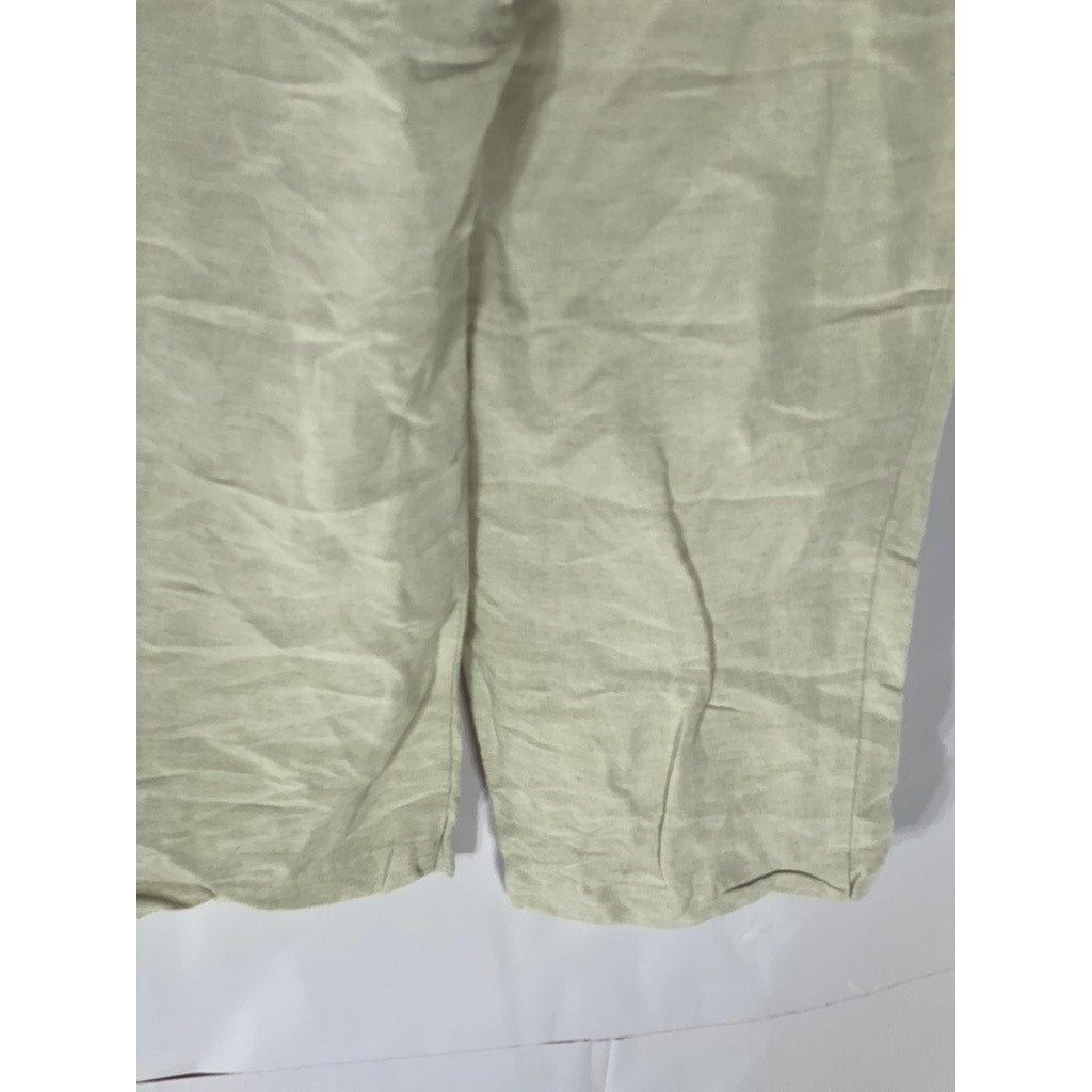 H&M Women's Beige Drawstring Waist Linen-Blend Straight-Leg Casual Pant SZ L