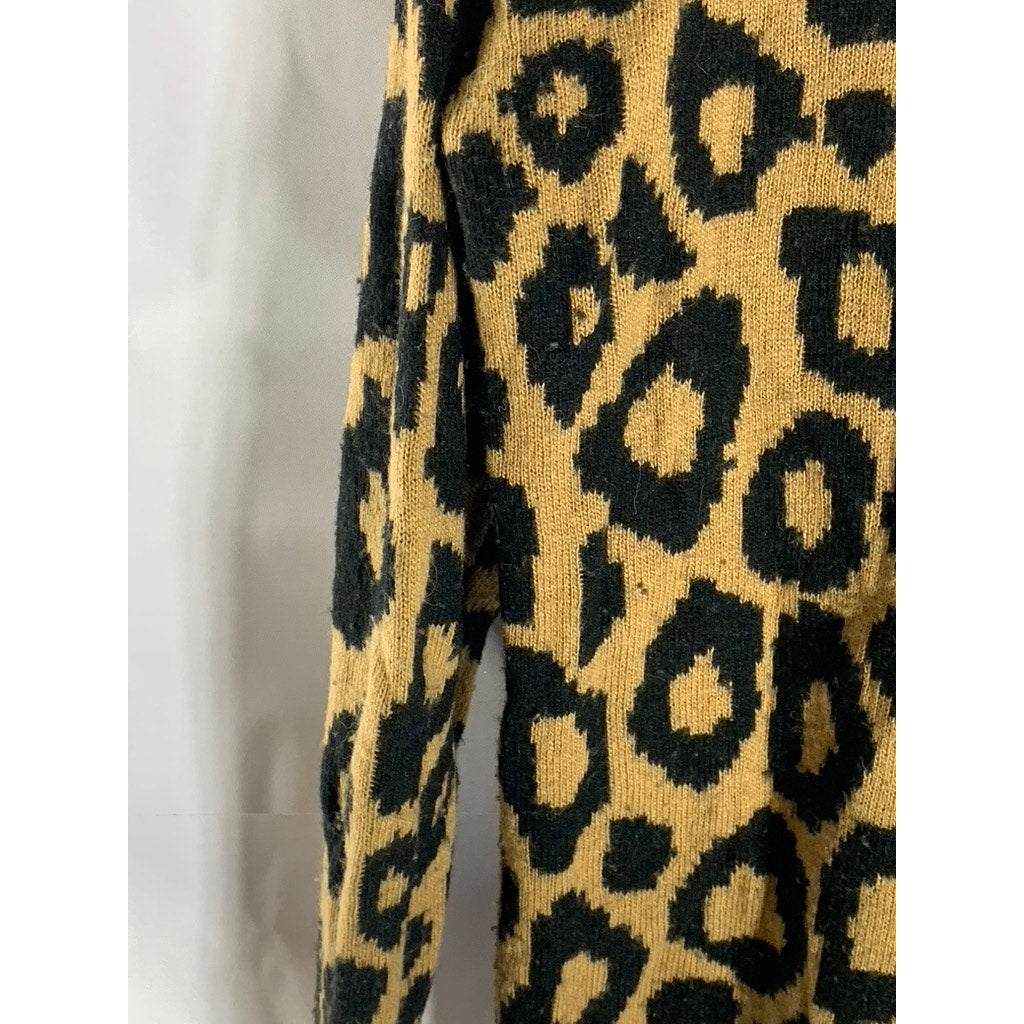 SUNDAY BEST Women's Tan/Black Animal Print Button-Up Cardigan SZ S
