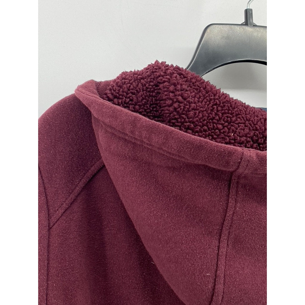 GEORGE Men's Burgundy Casual Drawstring Hooded Long Sleeve Zip-Up Sweater SZ M