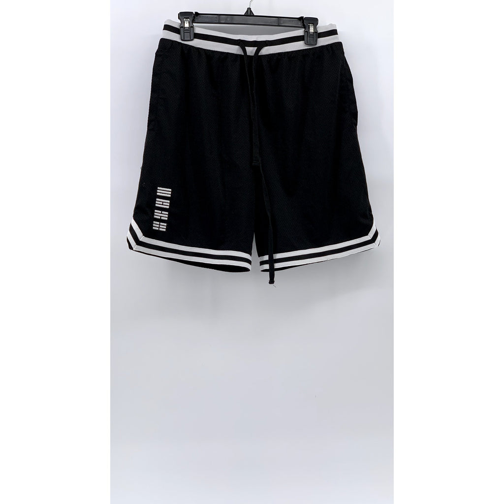 UNBRANDED Men's Black-White Mesh Drawstring Active Basketball Shorts SZ S