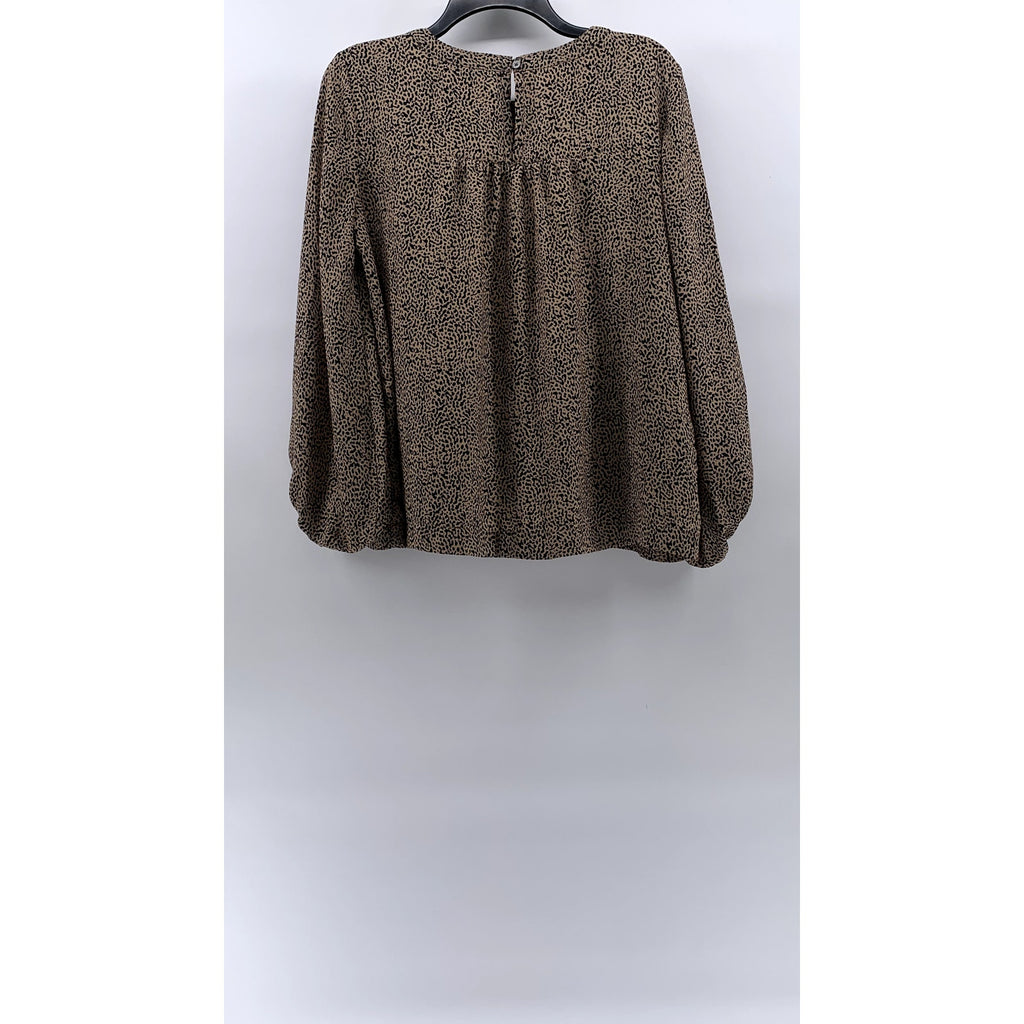 LOFT Women's Brown Animal Print Crewneck Long Sleeve Back Keyhole Top SZ M