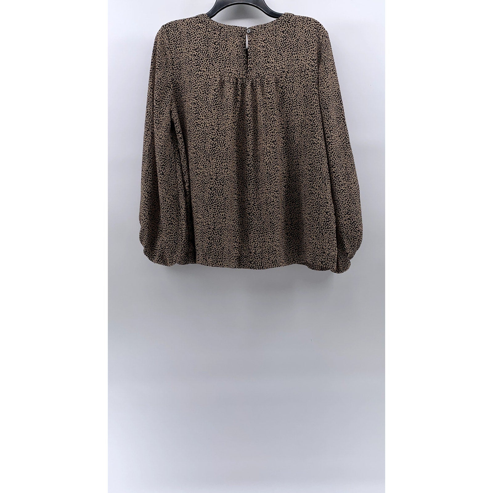 LOFT Women's Brown Animal Print Crewneck Long Sleeve Back Keyhole Top SZ M