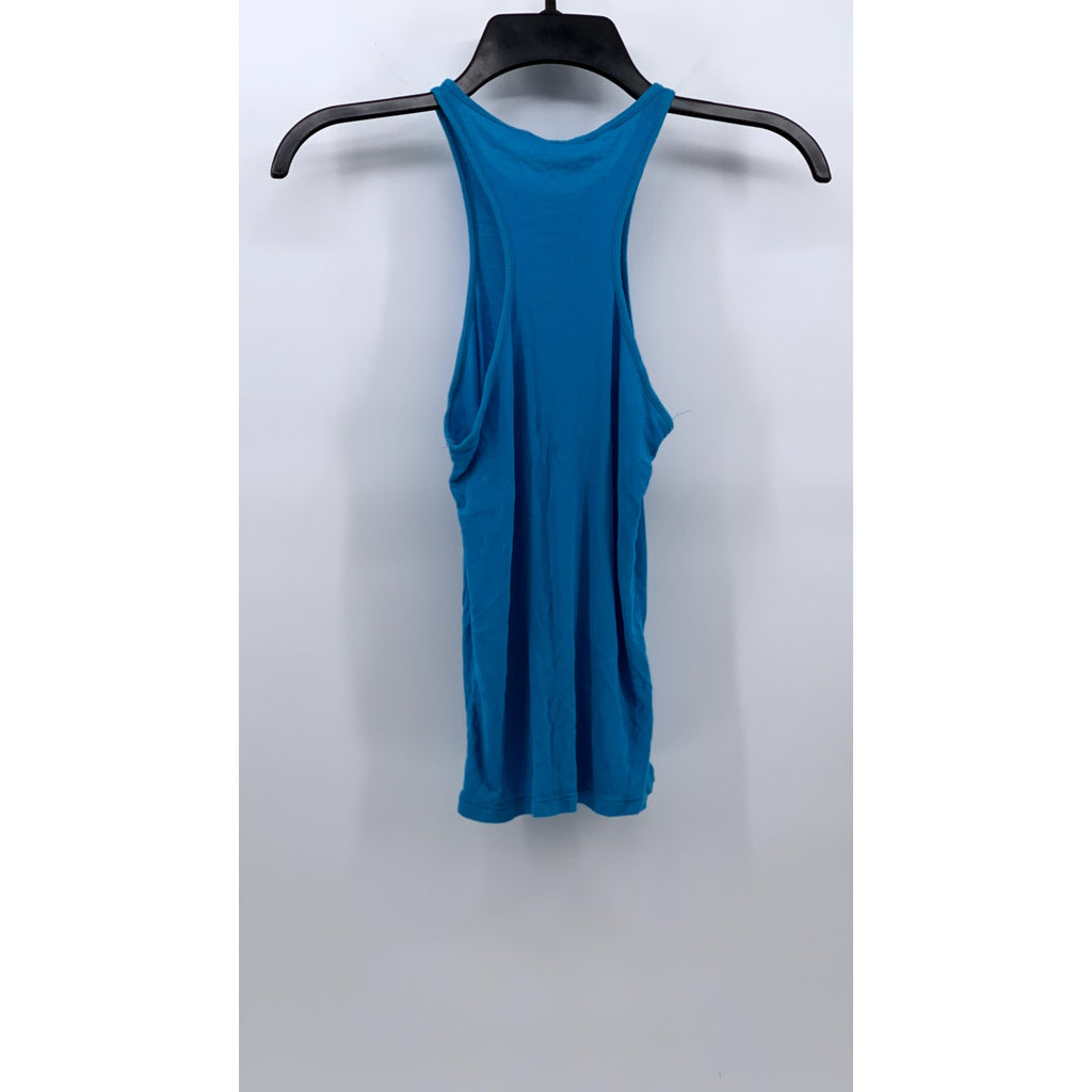 UNBRANDED Women's Blue Ribbed Crewneck Casual Tank Top SZ S