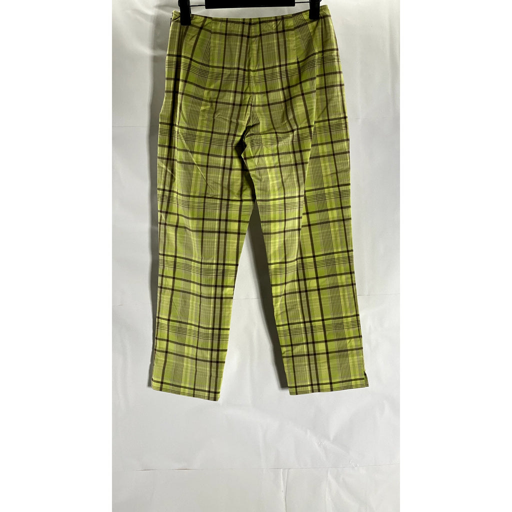 ANN TAYLOR Women's Vintage Petite Yellow/Brown Plaid Stretch Ankle Pant SZ 2P