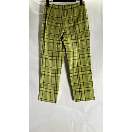 ANN TAYLOR Women's Vintage Petite Yellow/Brown Plaid Stretch Ankle Pant SZ 2P