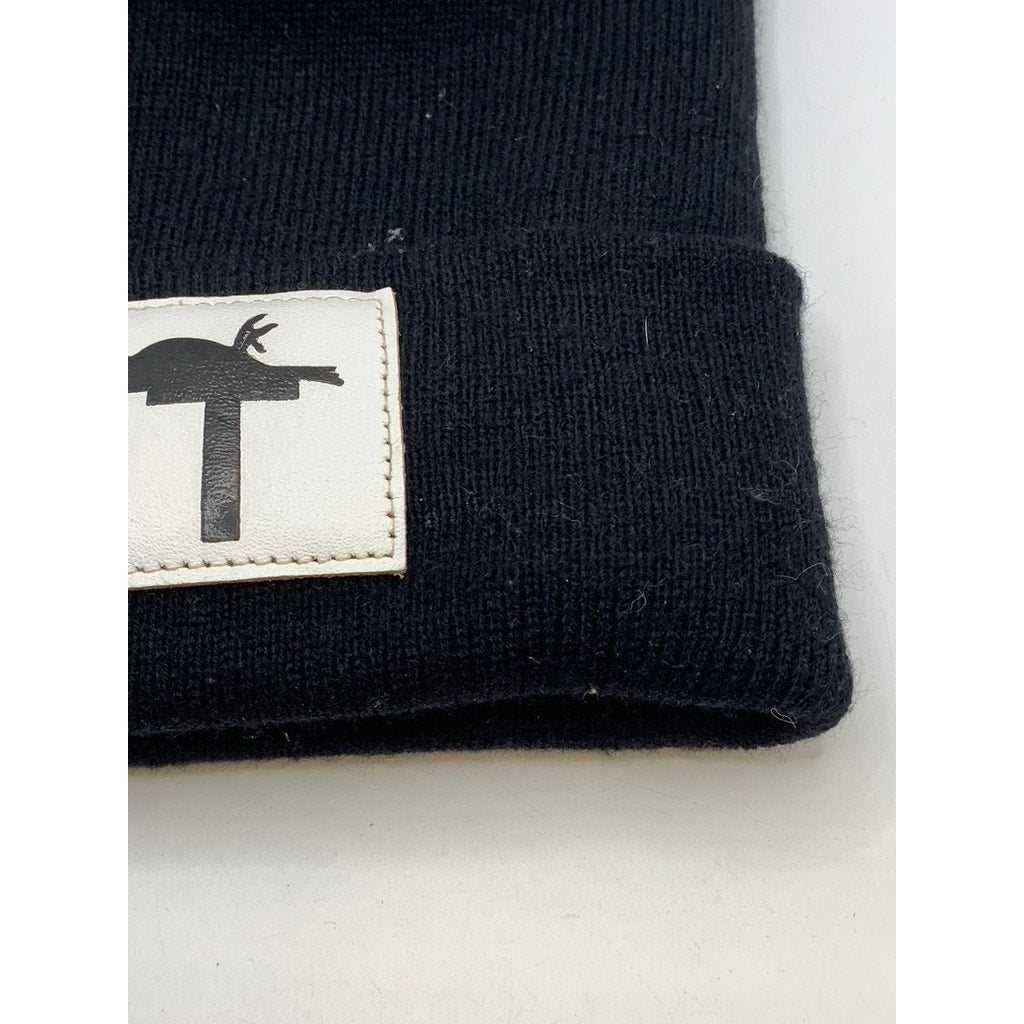 UNBRANDED Men's Black Knit Patch Logo Cuffed Beanie SZ OS