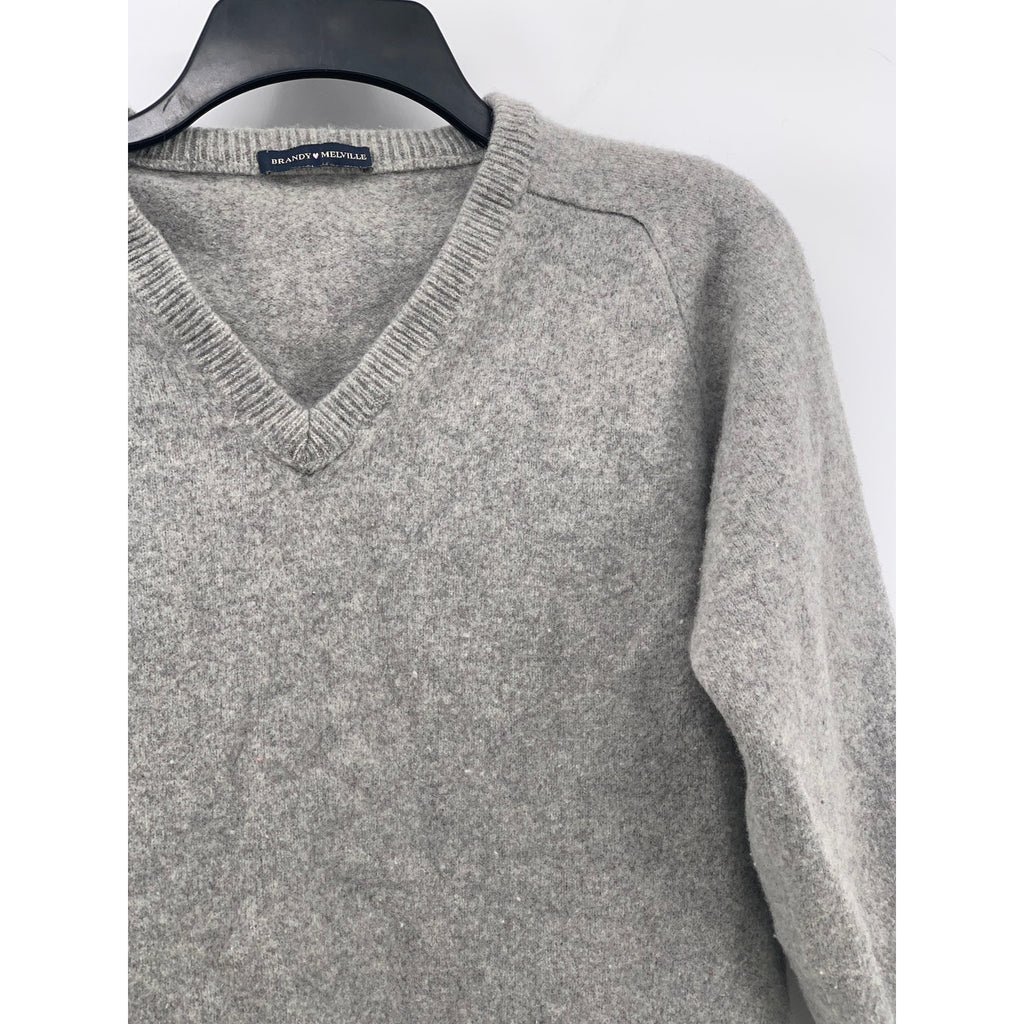 BRANDY MELVILLE Women's Heather Gray Wool V-Neck Long Sleeve Sweater SZ OS