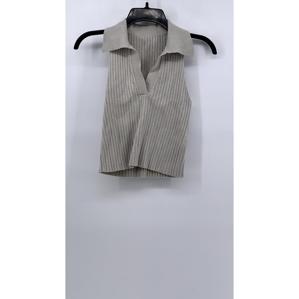 UNBRANDED Women's Gray Ribbed Collared Sleeveless Top SZ XS