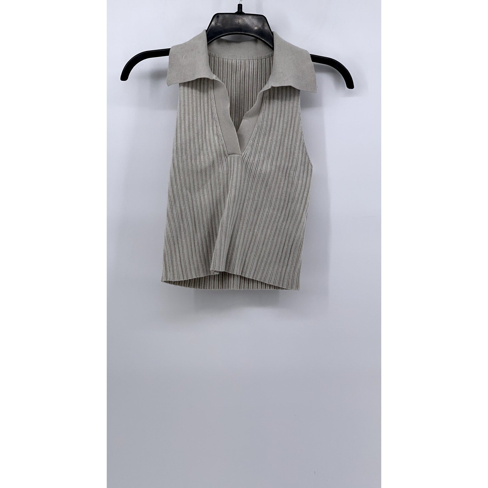 UNBRANDED Women's Gray Ribbed Collared Sleeveless Top SZ XS