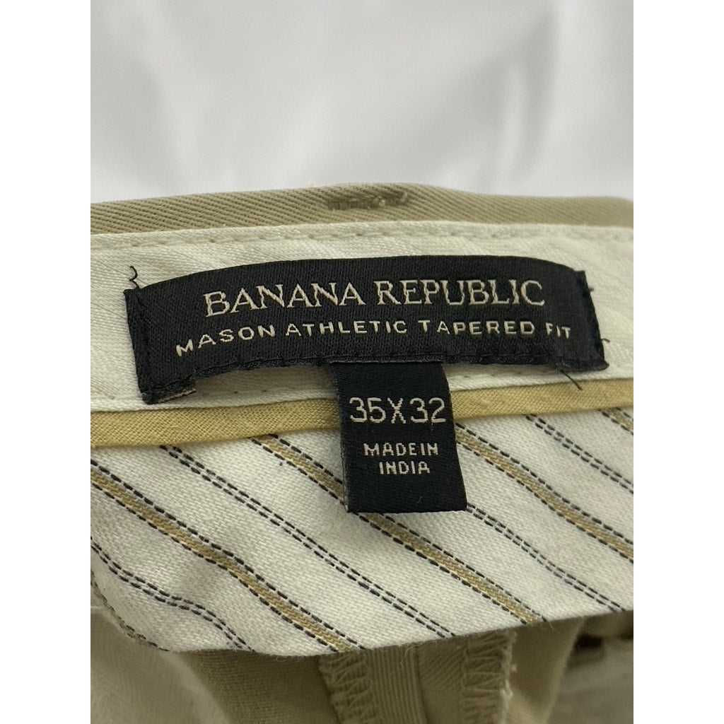 BANANA REPUBLIC Men's Tan Solid Mason Athletic Tapered Fit Chino Pants SZ 35X32