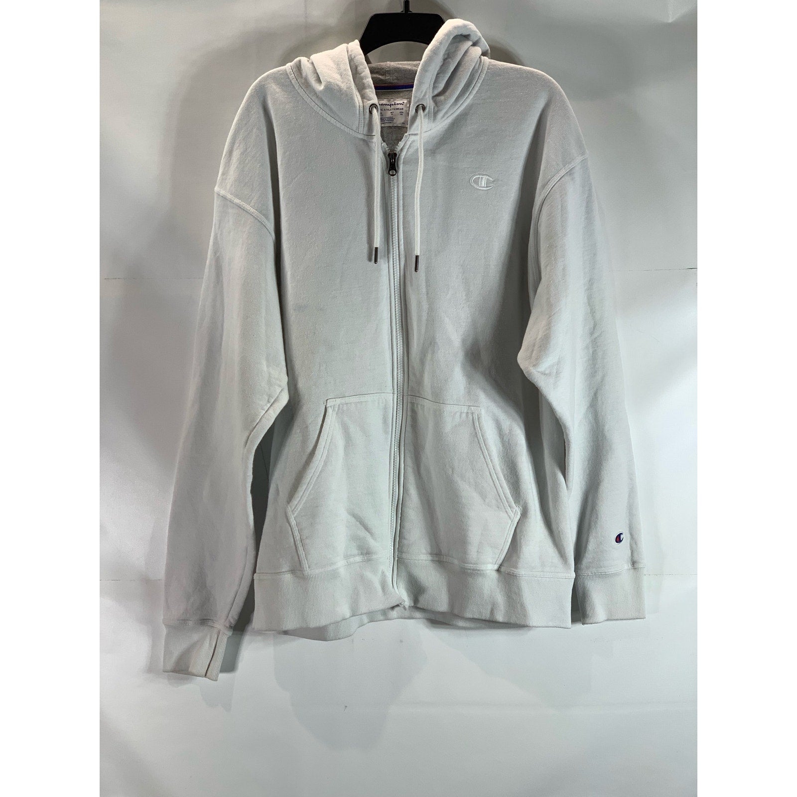 CHAMPION Authentic Athleticwear Men's White Hooded C-Logo Full-Zip Sweater SZ XL