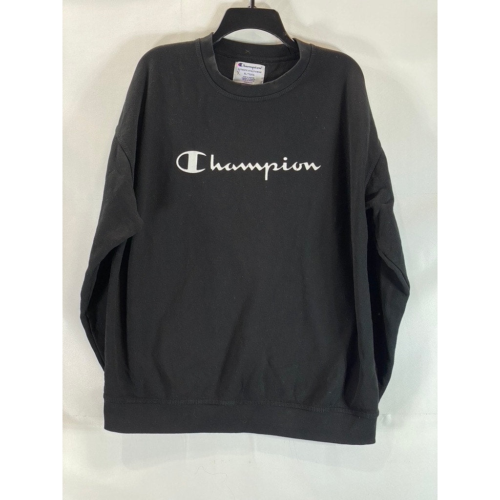 CHAMPION Authentic Men's Black Logo Crewneck Pullover Basic Sweatshirt SZ XL