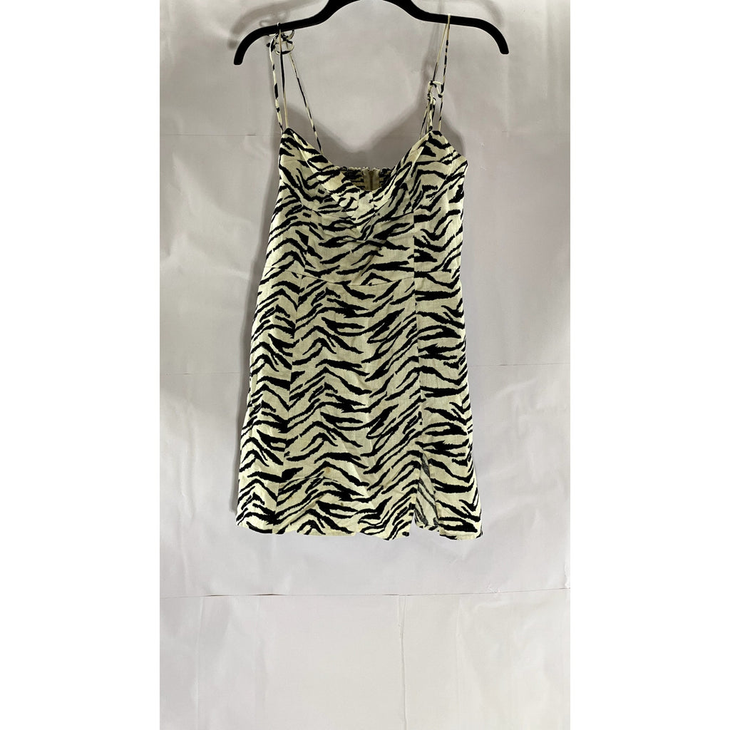 REFORMATION Women's Black/White Starling Zebra Print Tie-Strap Mini Dress SZ 8