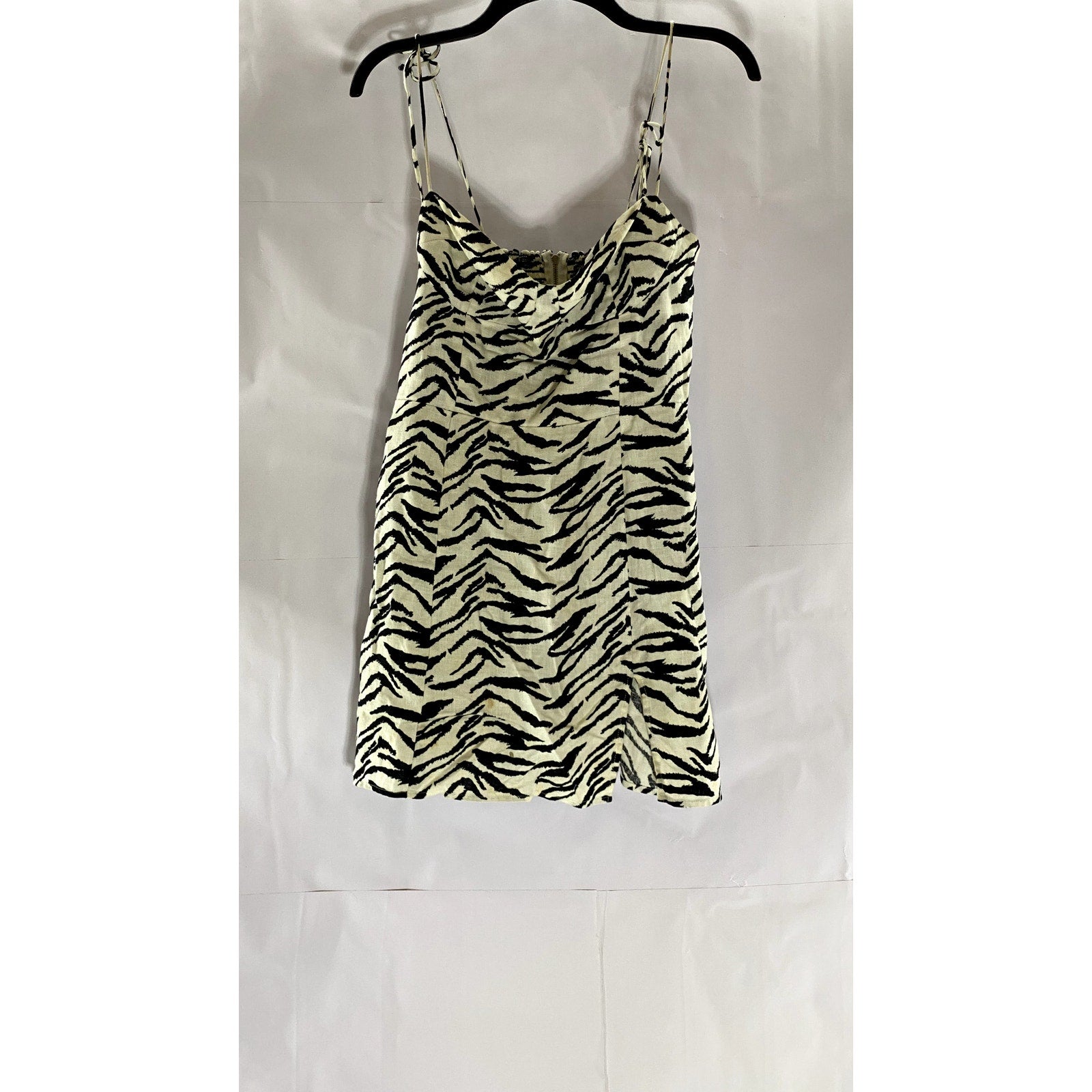 REFORMATION Women's Black/White Starling Zebra Print Tie-Strap Mini Dress SZ 8