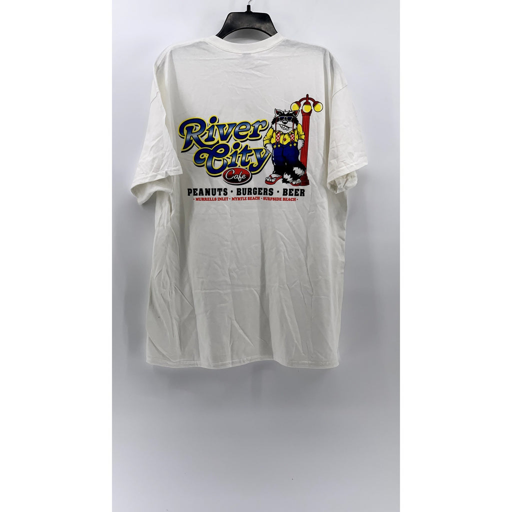 GILDAN Men's White Graphic Crewneck Short Sleeve T-Shirt SZ XL