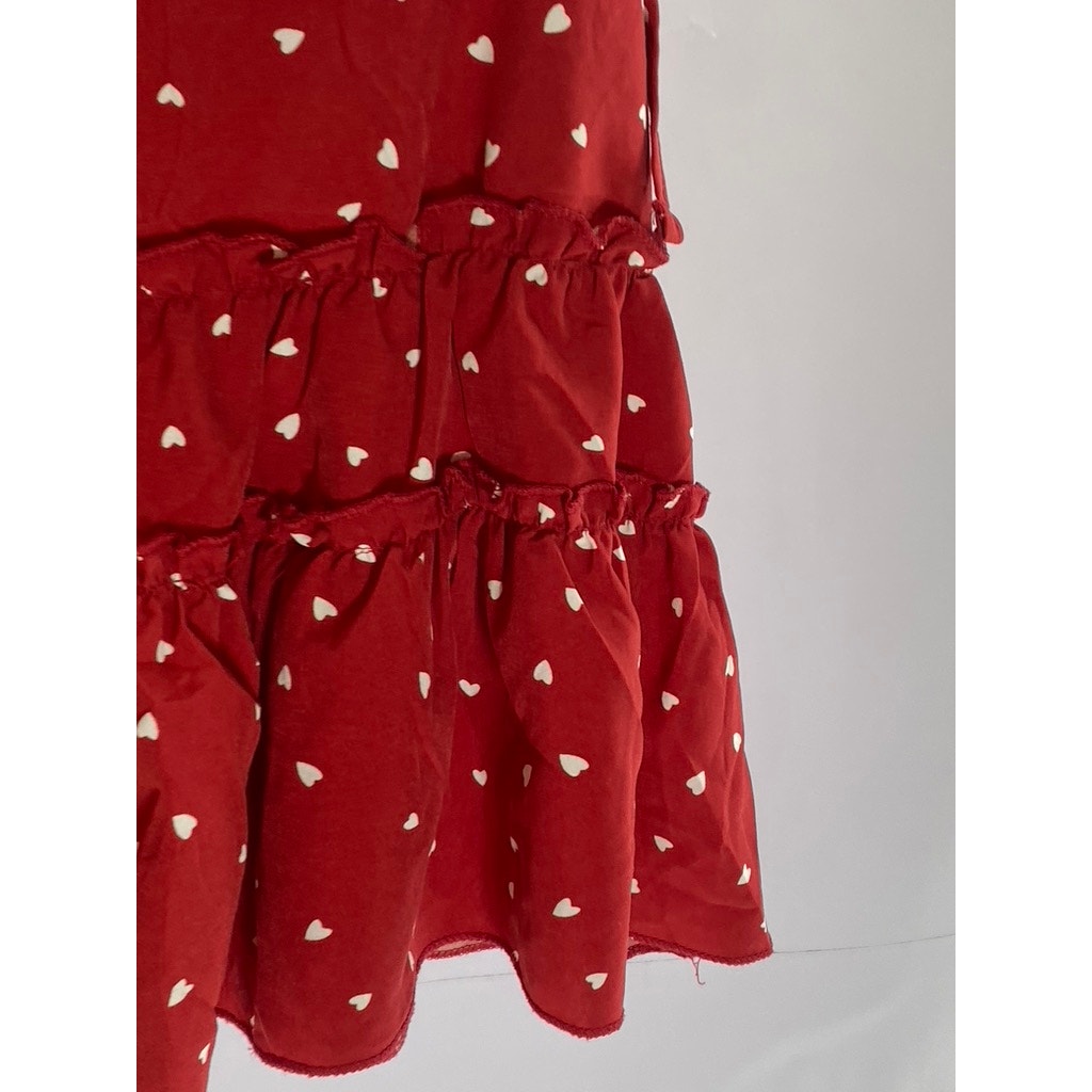UNBRANDED Women's Red/White Polka Dot Tie-Sleeve Ruffle V-Neck Top SZ S