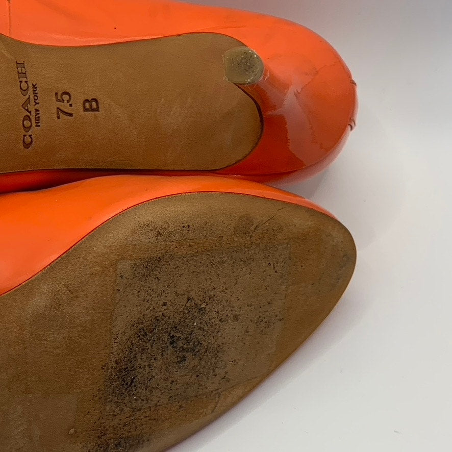 COACH Women's Orange Nala Patent Leather Round-Toe Slip-On Pumps SZ 7.5