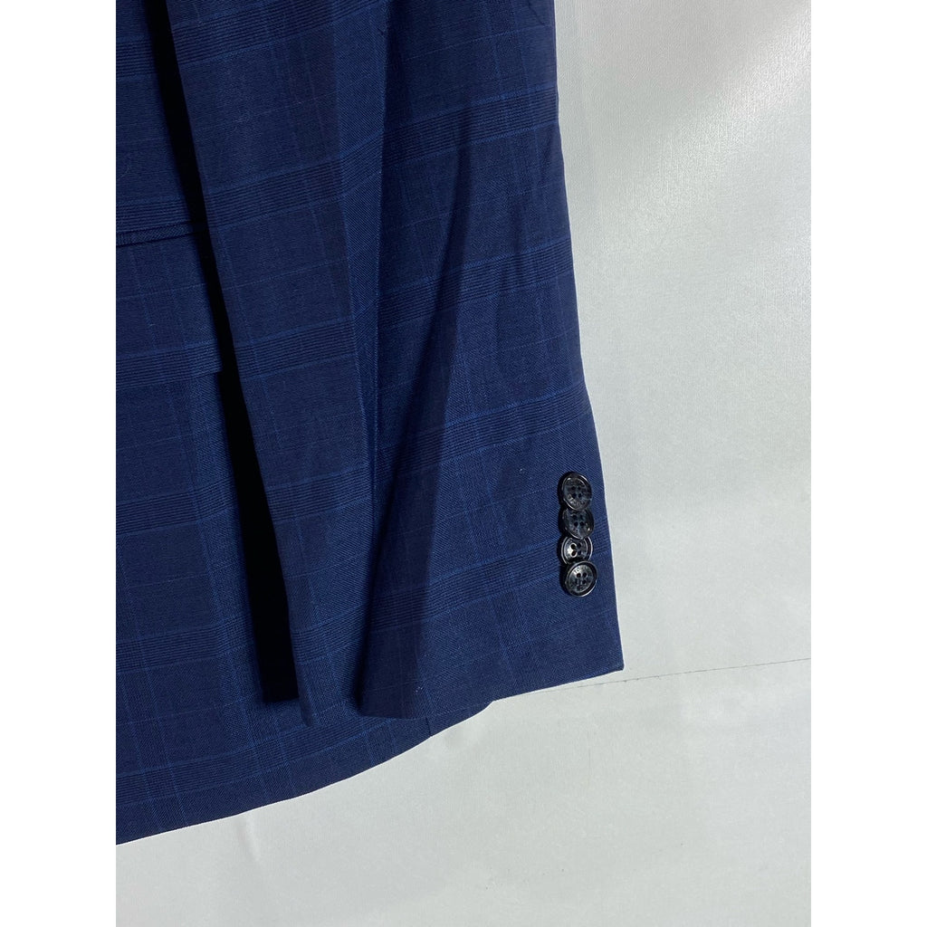 TOMMY HILFGER Men's Blue Plaid Wool-Blend Two-Button Short Blazer SZ 40S