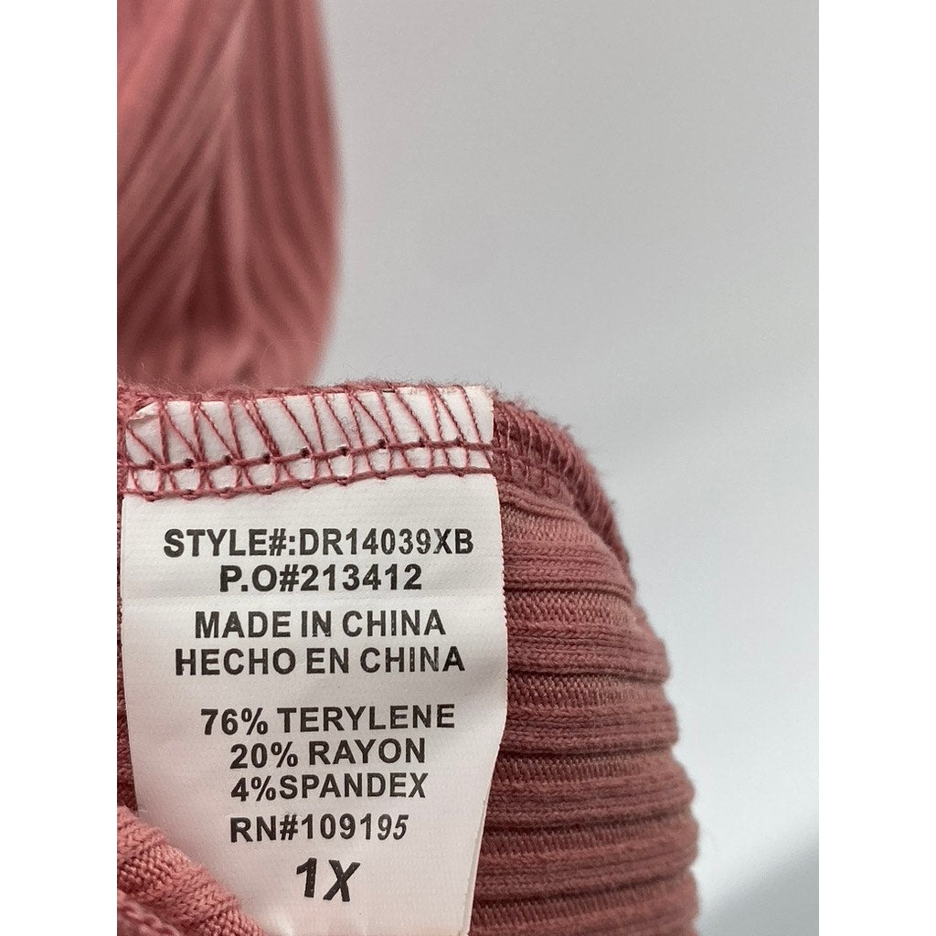 LOVE J Women's Plus Size Pink Ribbed Short Sleeve Bodycon Mini Dress SZ 1X