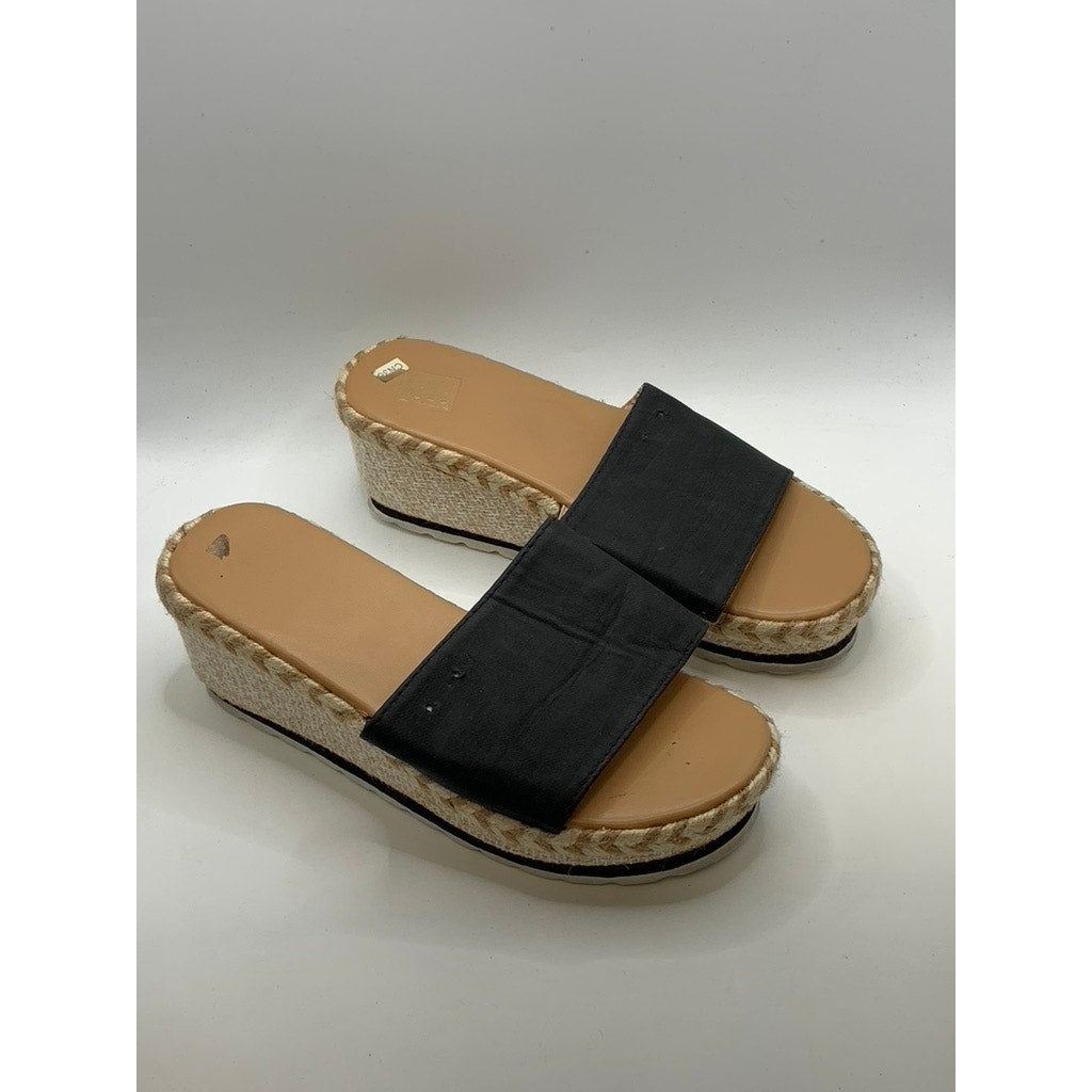 UNBRANDED Women's Black-Tan Espardille Wedge Sandals SZ 6