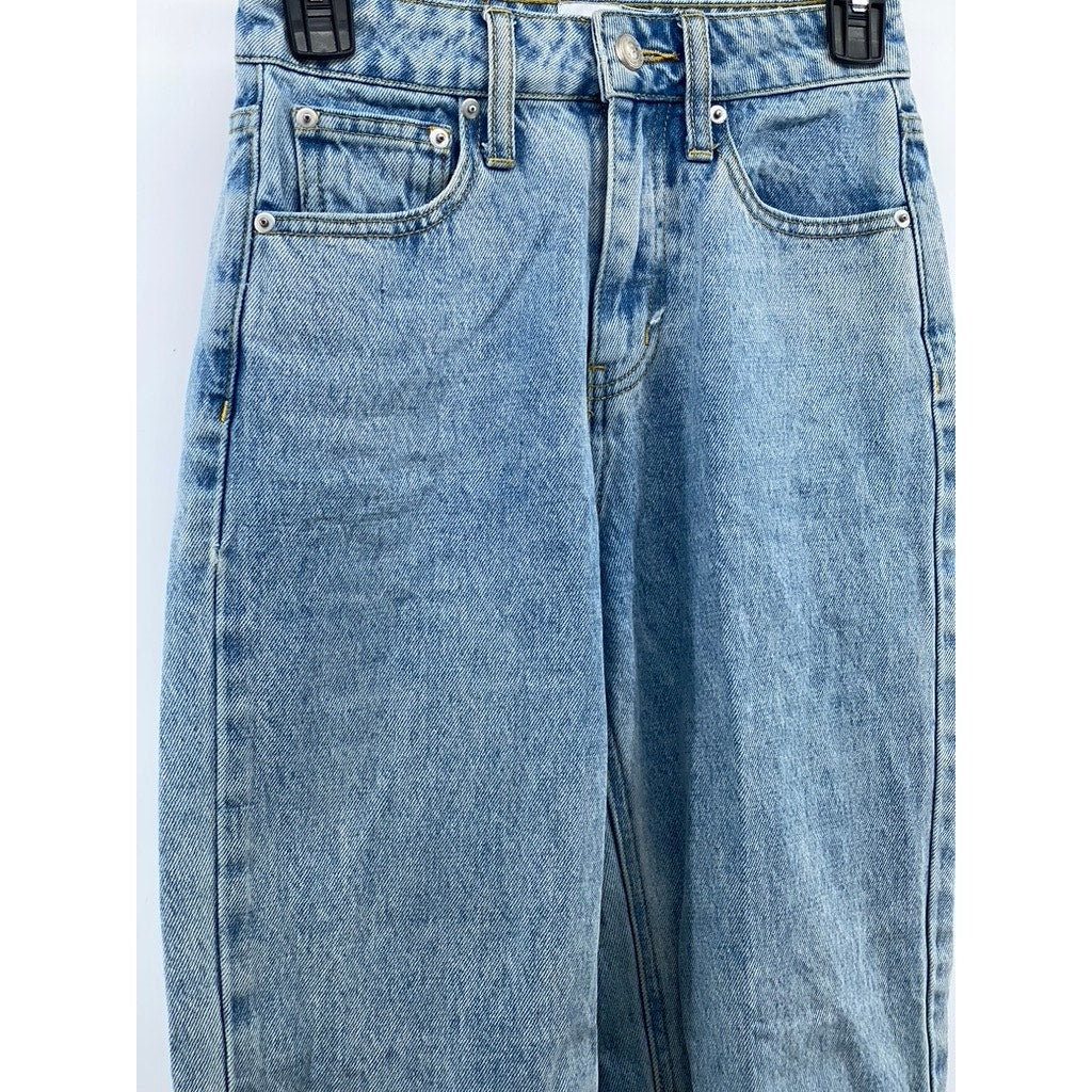 PRINCESS POLLY Women's Light Blue Wash Distressed Denim Straight-Leg Jeans SZ 0