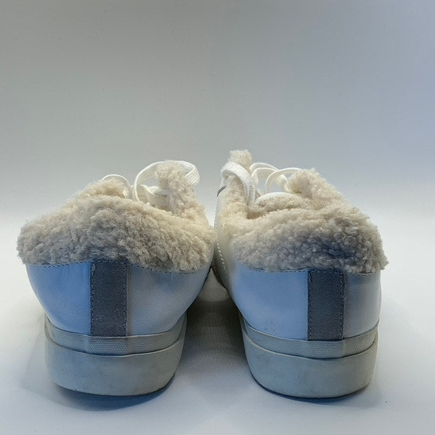 MARC FISHER LTD Women's White/Tan Mello Faux Sherpa Trim Lace-Up Sneakers SZ 8