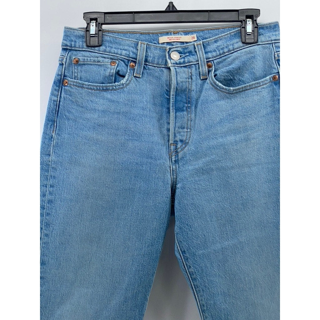 LEVI'S Women's Light Blue Denim Wedgie Straight Cropped Five-Pocket Jeans SZ 28