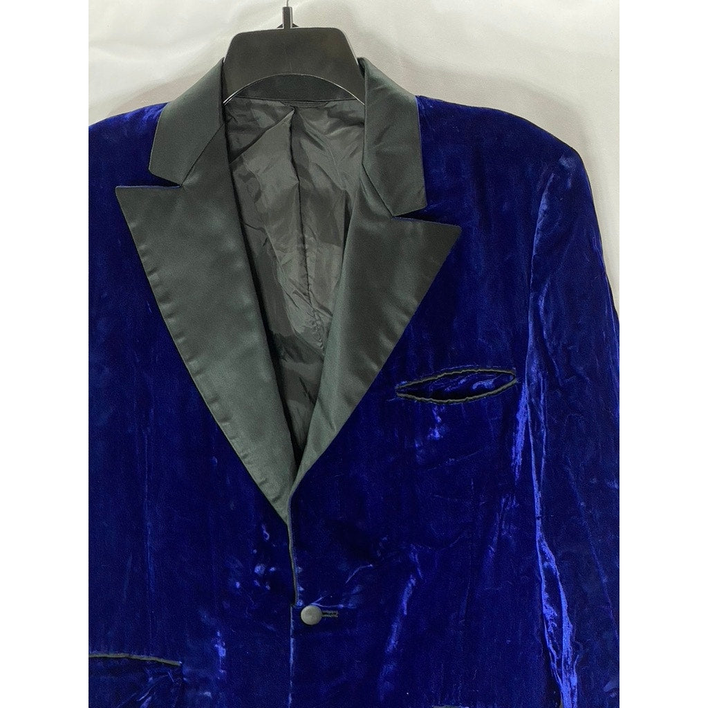 UNBRANDED Men's Royal Blue Velvet Notch Collar Two-Button Blazer SZ S