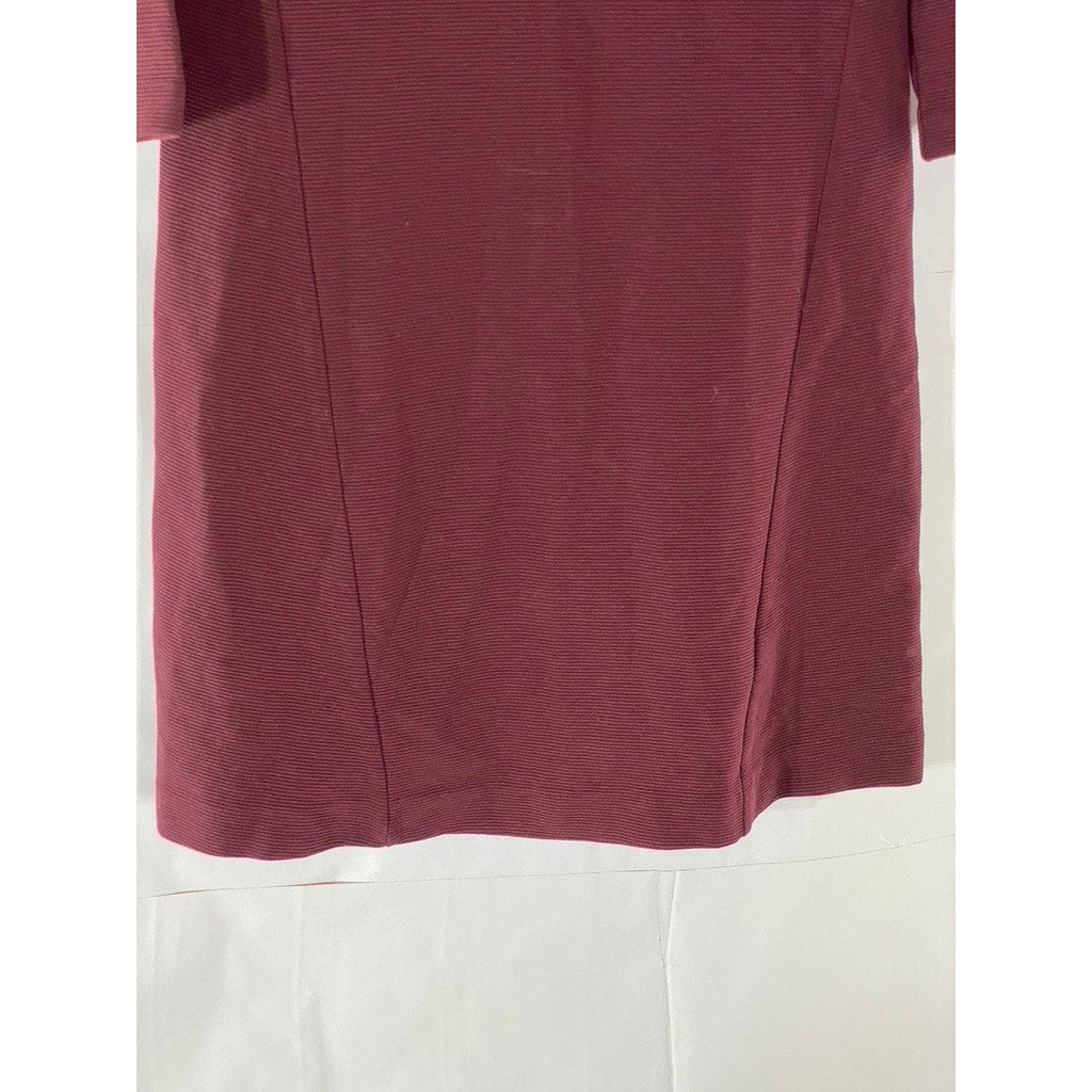 BODEN Women's Burgundy Crewneck Ribbed Regular-Fit 3/4 Sleeve Mini Dress SZ 2