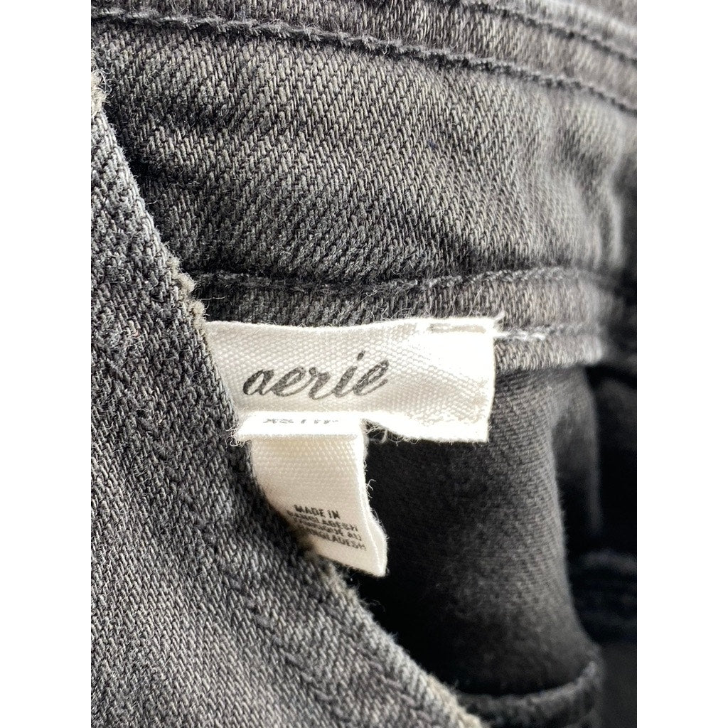 AERIE Women’s Black Denim Adjustable Strap Straight-Leg Overalls SZ XS