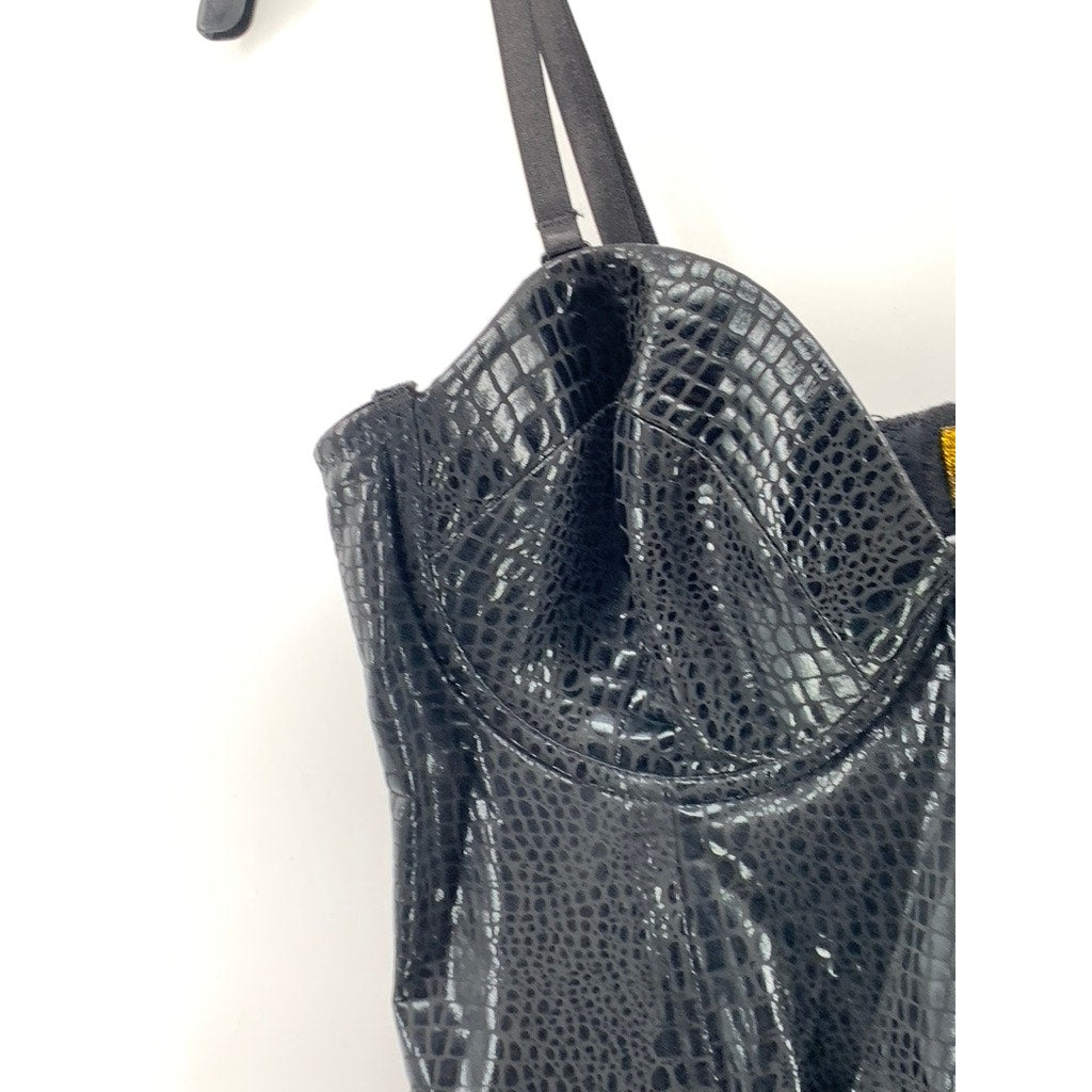 JUST SEXY Women's Black Snake Skin Bustier Spagetti Strap Lingerie Dress SZ S