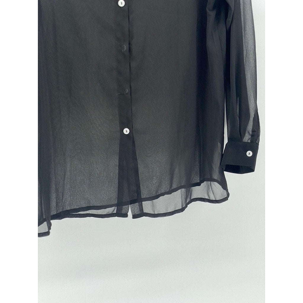 UNBRANDED Women's Black Sheer Button-Up Long Sleeve Top SZ S