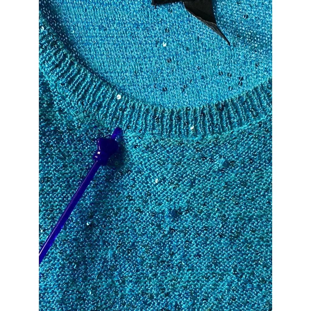 INC INTERNATIONAL CONCEPTS Women's Blue Knit Sequin Embellished Sweater SZ M