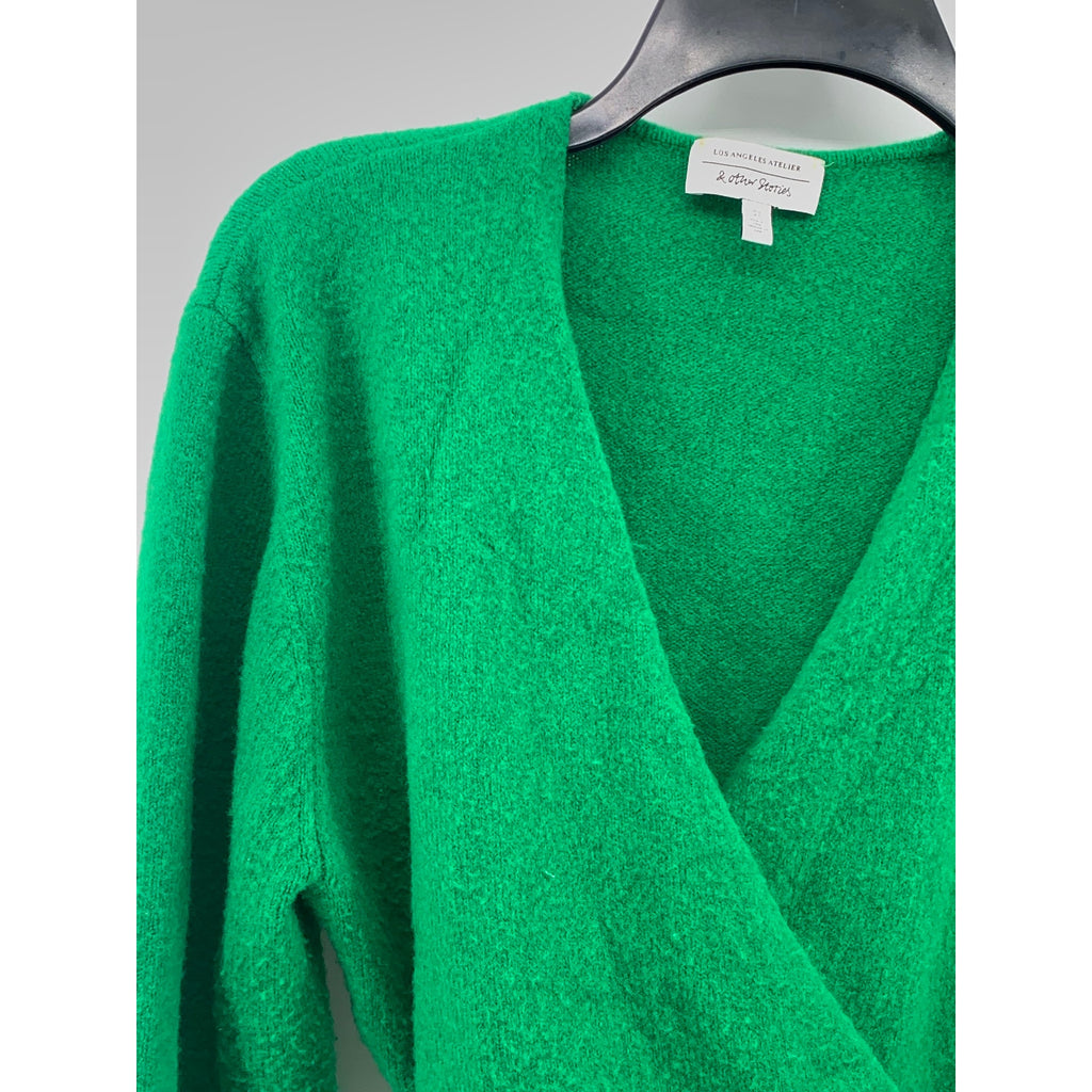 & OTHER STORIES Women's Dark Green V-Neck Wrap Long Sleeve Cardigan SZ S