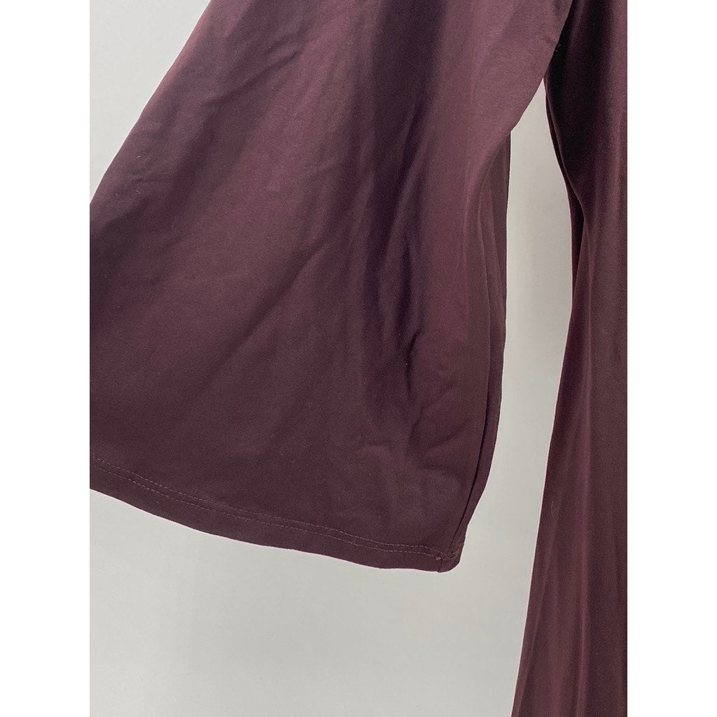 SUSANA MONACO Women's Burgundy Scoop-Neck Long Bell Sleeve Open-Back Dress SZ XS