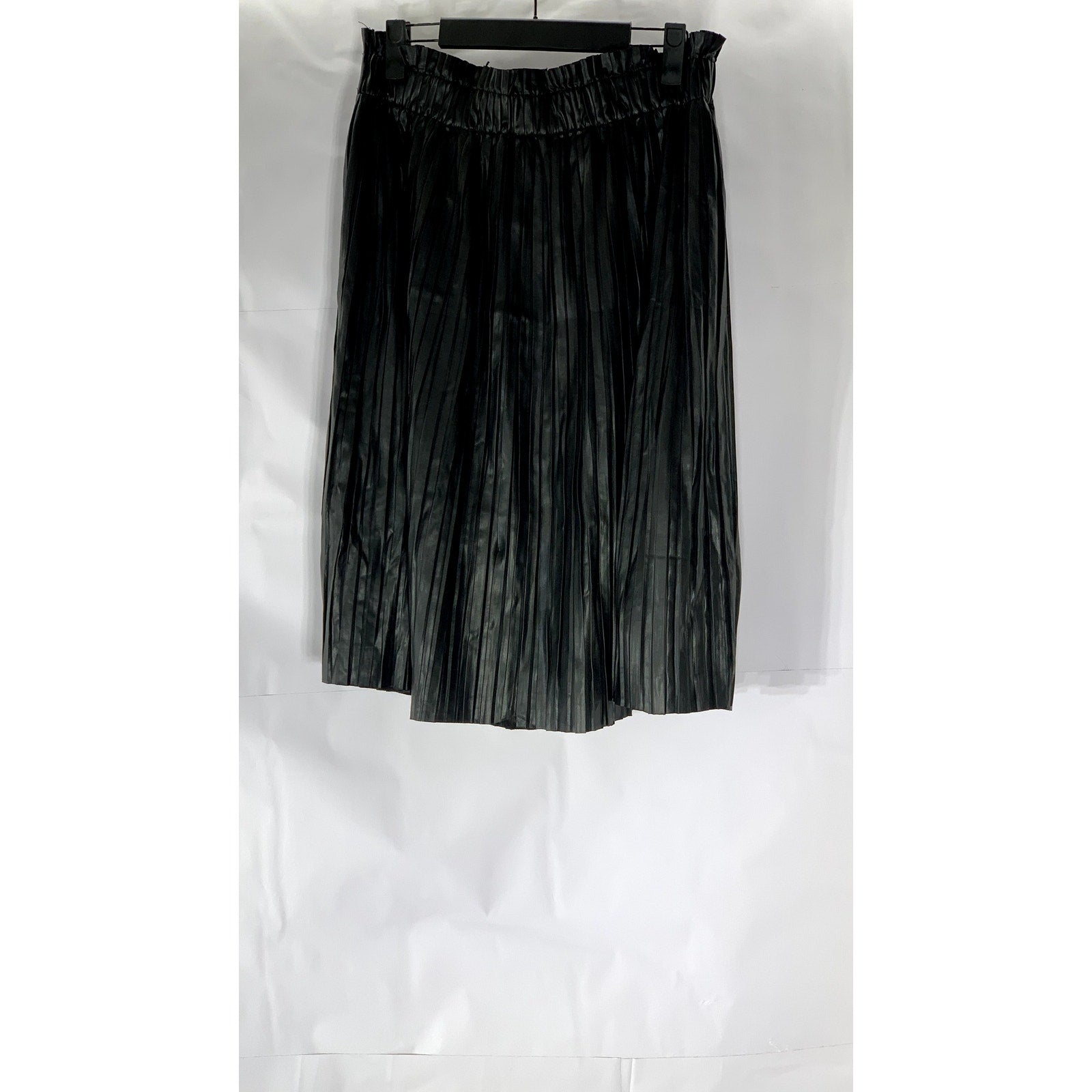 FRAZE Women's Black Pleated Faux-Leather Knee-Length A-Line Skirt SZ 20