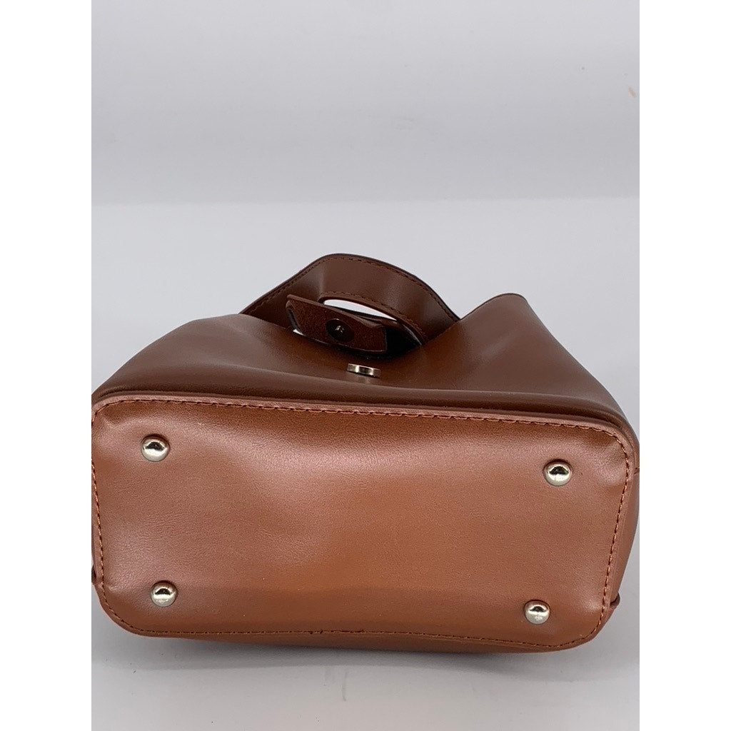 UNBRANDED Women's Brown Faux-Leather Small Square Top-Handle Crossbody Bag SZ OS