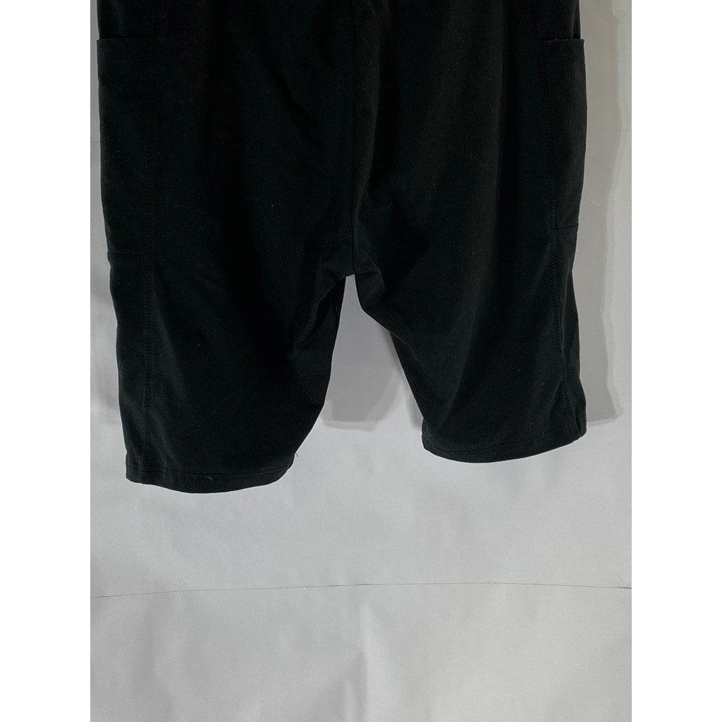 UNBRANDED Women's Black Solid Pull-On Stretch Side-Pocket Biker Shorts SZ L/XL
