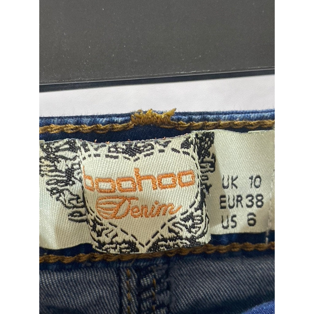 BOOHOO DENIM Women's Dark Blue Button-Front Straight Mini Skirt SZ 10