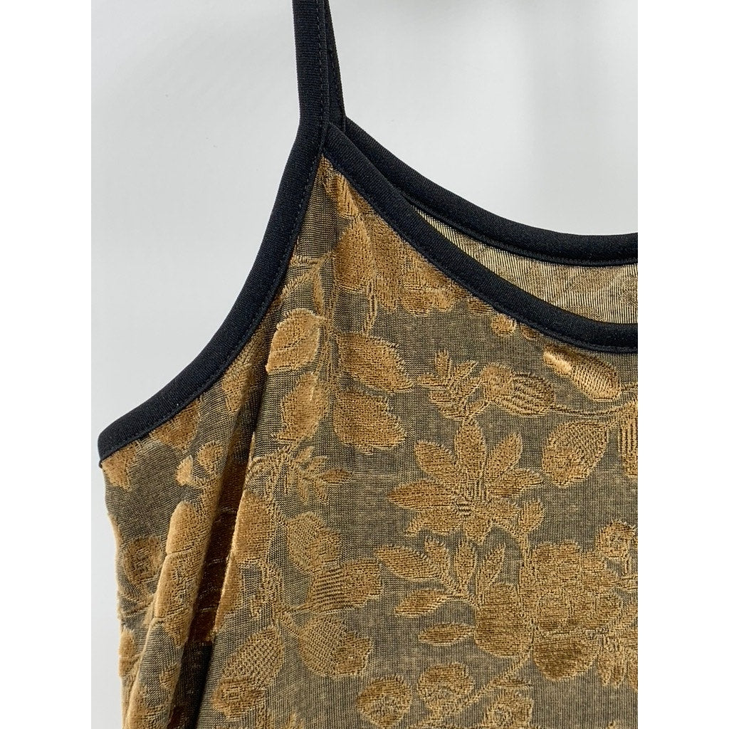 21 TWENTY ONE Women's Brown Velour Floral Scoop-Neck A-Line Mini Dress SZ M