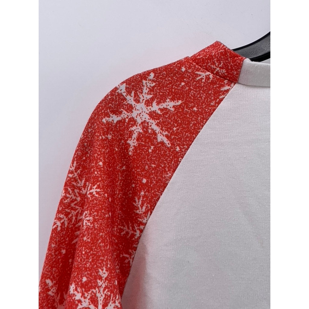 UNBRANDED Women's White-Green-Red Snowflake Long Sleeve Top SZ M