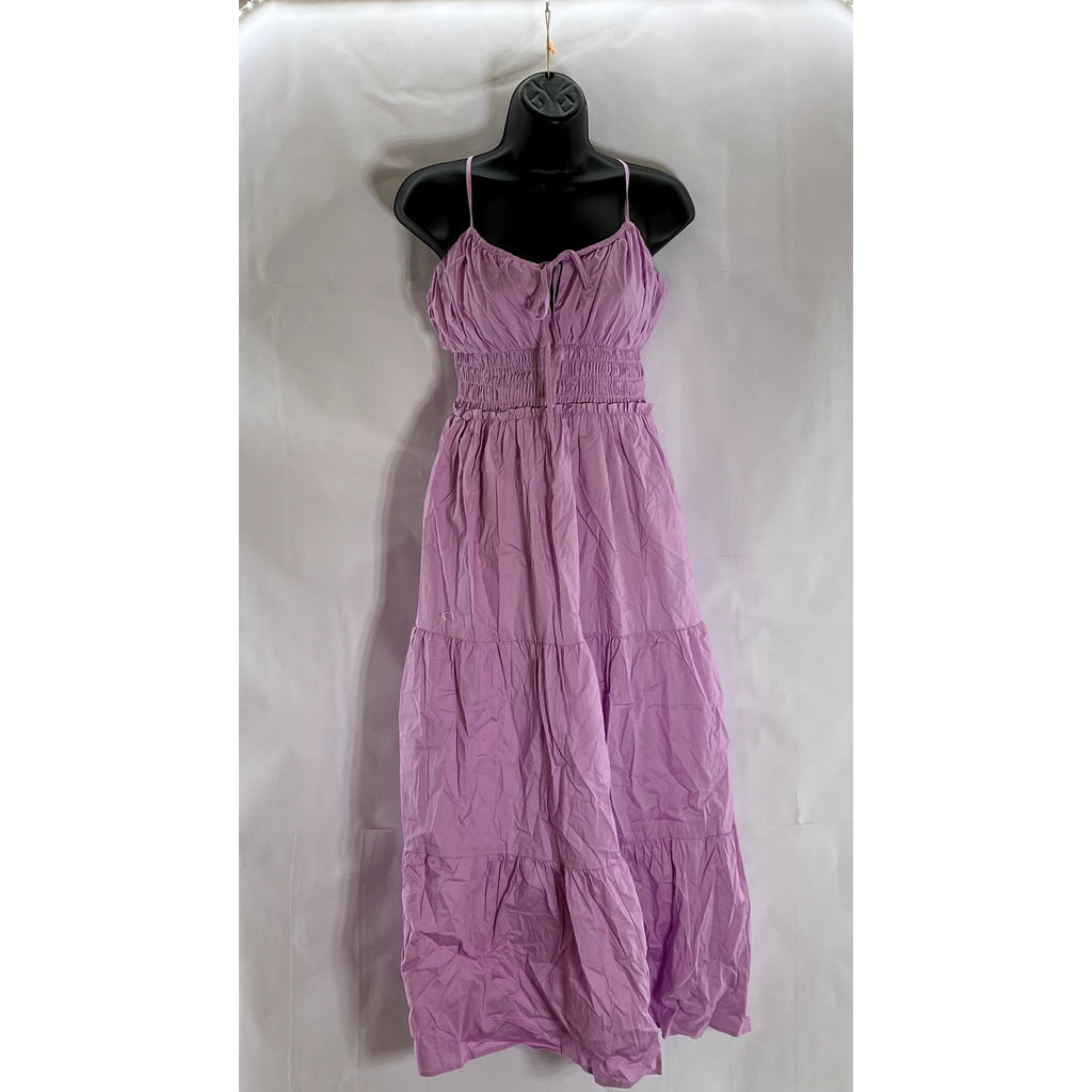 WAYF Women's Orchid Wisteria Smocked Tiered Adjustable Strap Midi Dress SZ M