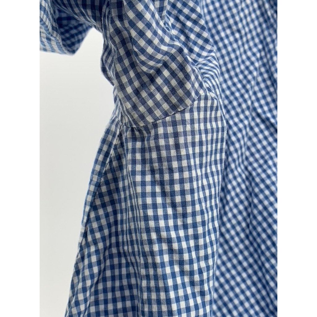 H&M Women's Blue-White Gingham Tie-Front Short Sleeve Cropped Top SZ 6