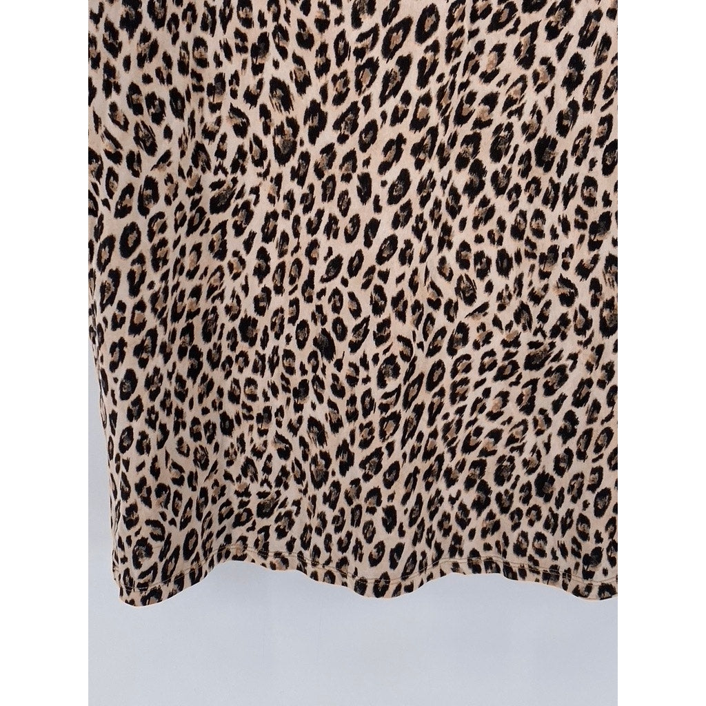 LINEA DONATELLA Women's Brown-Black Animal Print V-Neck Pajama Gown SZ L