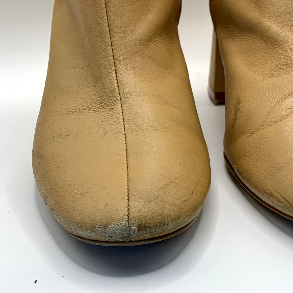 ZARA Women's Tan Faux-Leather Block-Heel Round-Toe Ankle Boots SZ 8