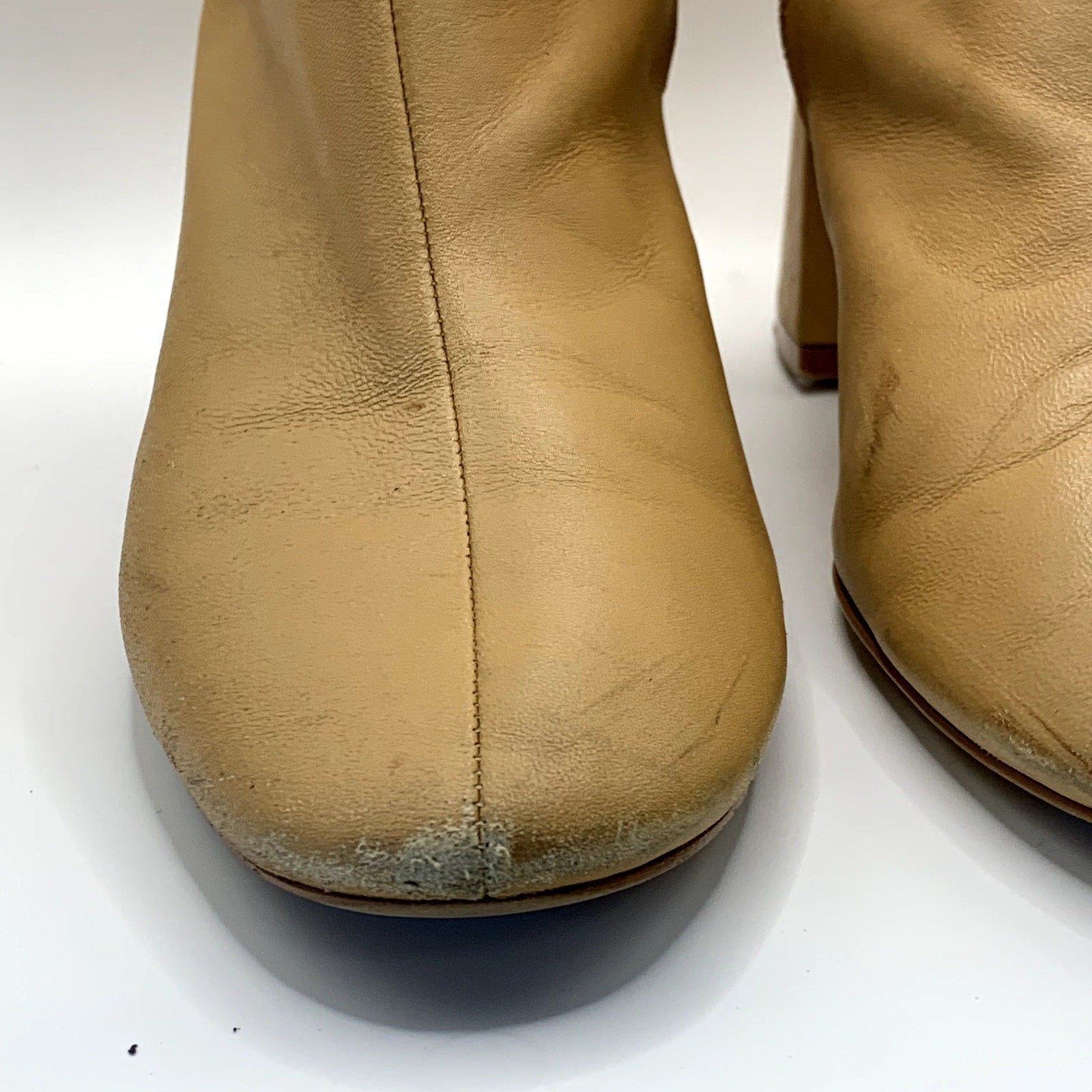 ZARA Women's Tan Faux-Leather Block-Heel Round-Toe Ankle Boots SZ 8