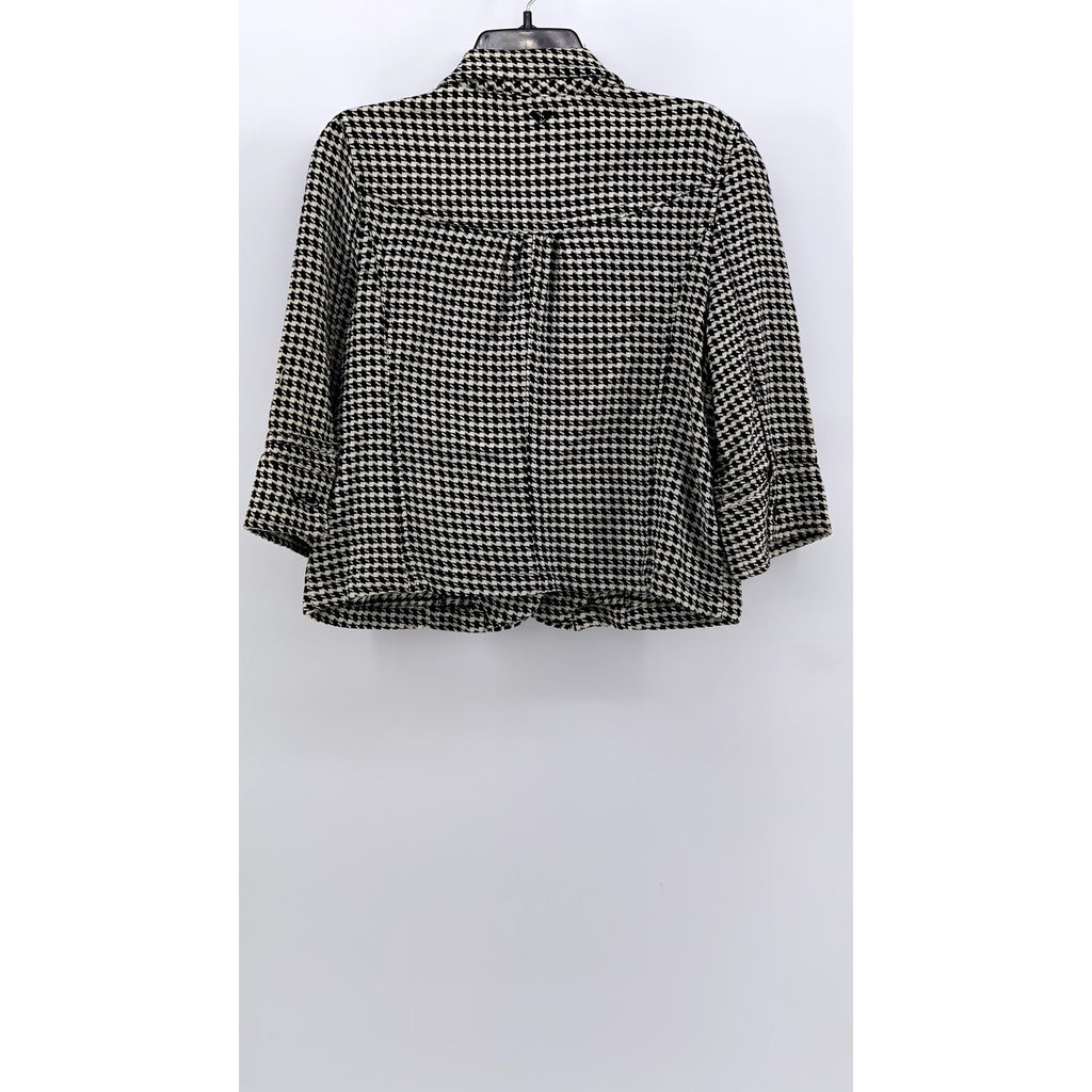 ROXY Women's Black-White Houndstooth Cotton Button-Up Cropped Top SZ XL