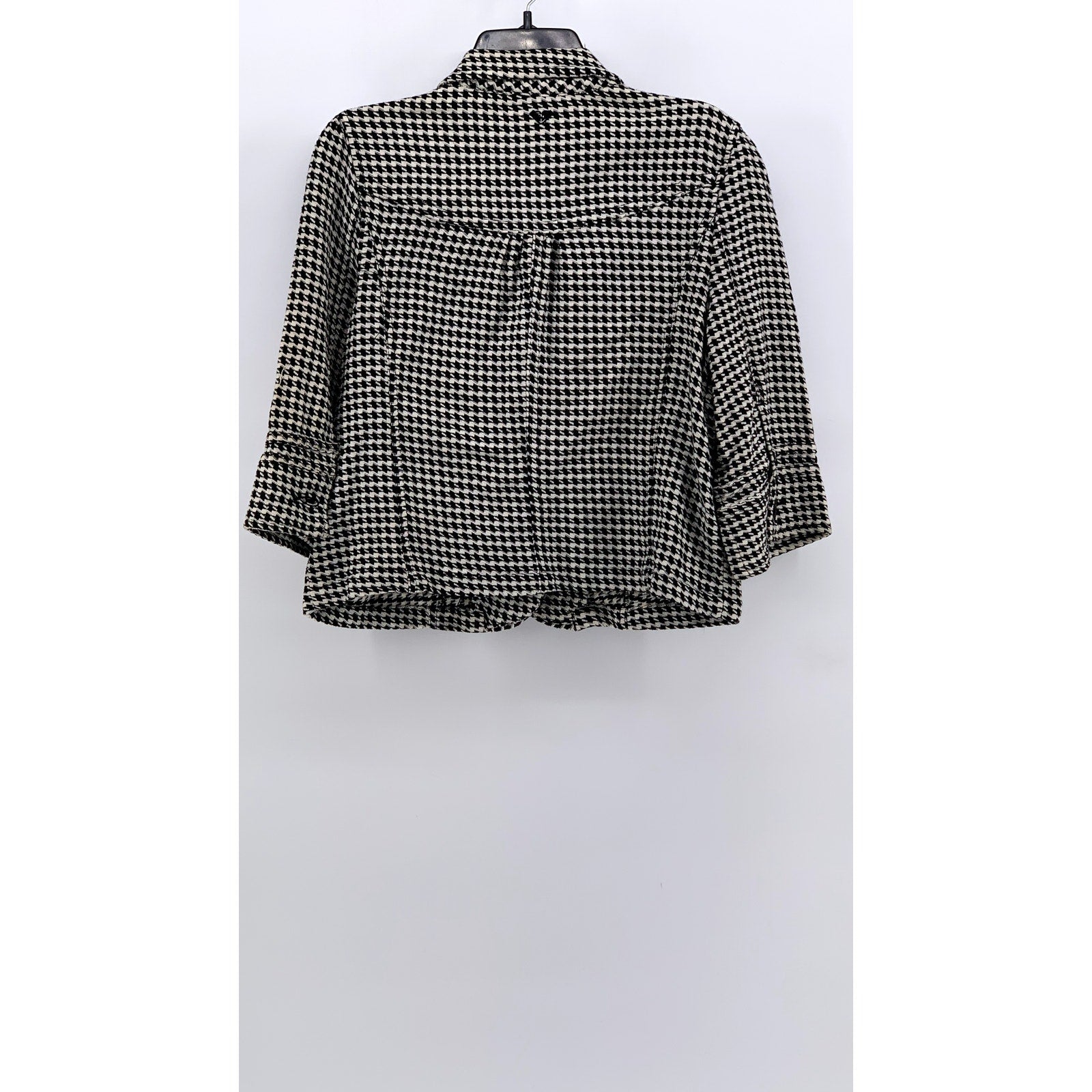 ROXY Women's Black-White Houndstooth Cotton Button-Up Cropped Top SZ XL