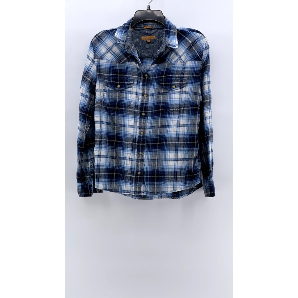 JACHS GIRLFRIEND Women's Blue Plaid Bea Button-Up Long Sleeve Top SZ M